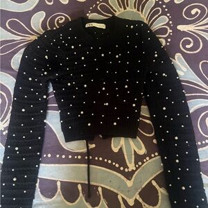 Zara Pearl Open-Back Cropped Sweater